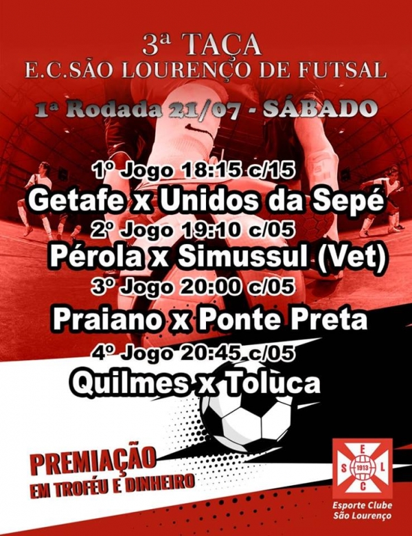 Confira os resultados da 3ª Taça E.C. São Lourenço de Futsal, que teve início neste sábado (21)