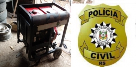 Policiais civis de São Lourenço com apoio das DPs de canguçu e Pelotas recuperaram gerador subtraído em golpe na colônia de SLS