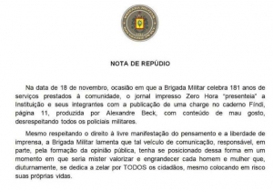 Brigada Militar lança Nota de Repúdio