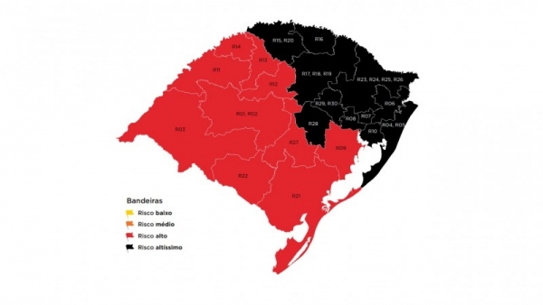 Bandeira preta e vermelha predominam o mapa de distanciamento controlado