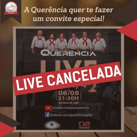 LIVE cancelada em razão do Decreto Municipal em Pelotas