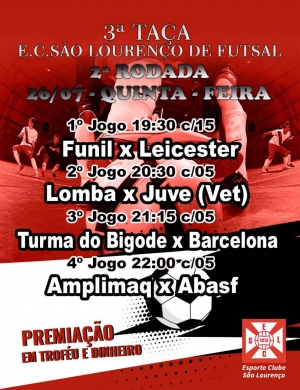 Confira os resultados da 3ª Taça E.C. São Lourenço de futsal desta quinta-feira