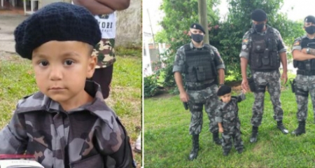 Menino ganha festa de aniversário dos polícias do 5° BPChq em Pelotas