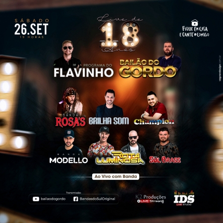 Programa do Flavinho e do Bailão do Gordo realizam live na noite deste sábado (26)