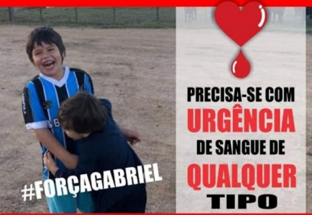 URGENTE: o menino Gabriel Einhardt Peglow necessita de doação de sangue