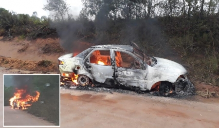 Veículo pegou fogo na localidade de Boa Vista - Motorista teve corpo queimado em aproximadamente 90%