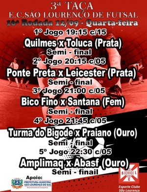 Taça E.C. São Lourenço com grandes jogos nesta quarta-feira