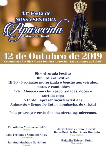 Novenas da 43ª Festa de Nossa Senhora Aparecida seguem até o dia 11 de outubro