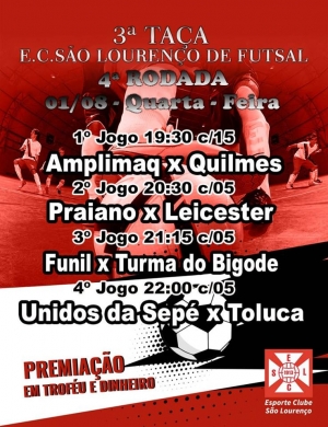 Confira os resultados da 4ª rodada na Taça E.C. São Lourenço de futsal