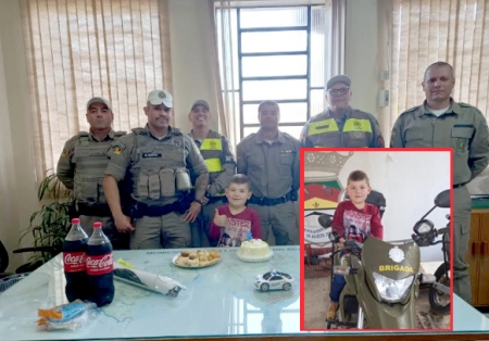 Menino realiza sonho comemorando seu aniversário com a Brigada Militar
